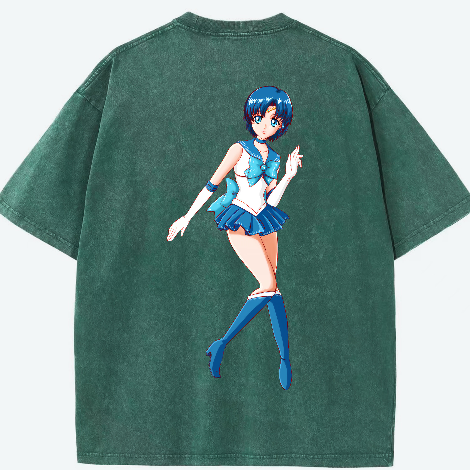 （画像用） 美少女戦士セーラームーン 水野 亜美 みずの あみ Sailor Moon Mizuno Ami 綿100% ヴィンテージ風 半袖Tシャツ（背面プリント）